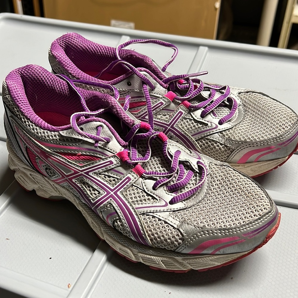 Asics gel equation silver grape and hot pink running shoes women size 6.5